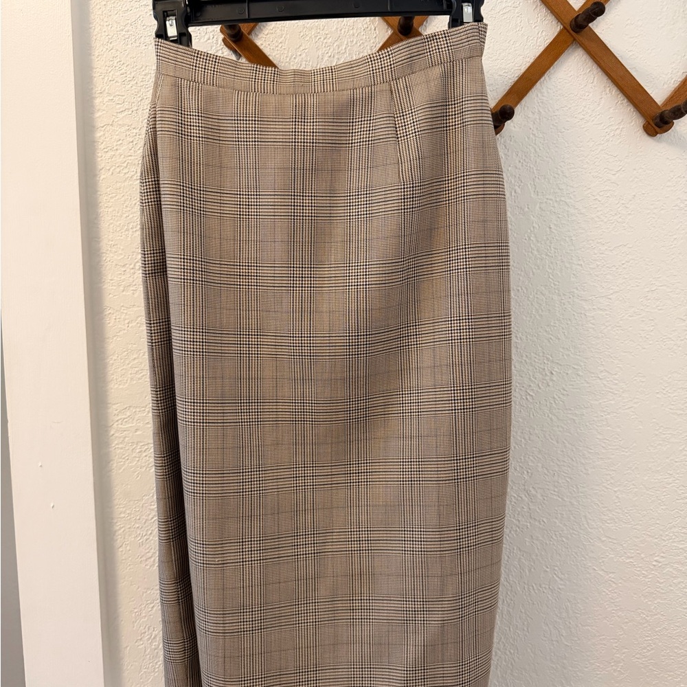 Burberry Beige Plaid Pencil Skirt